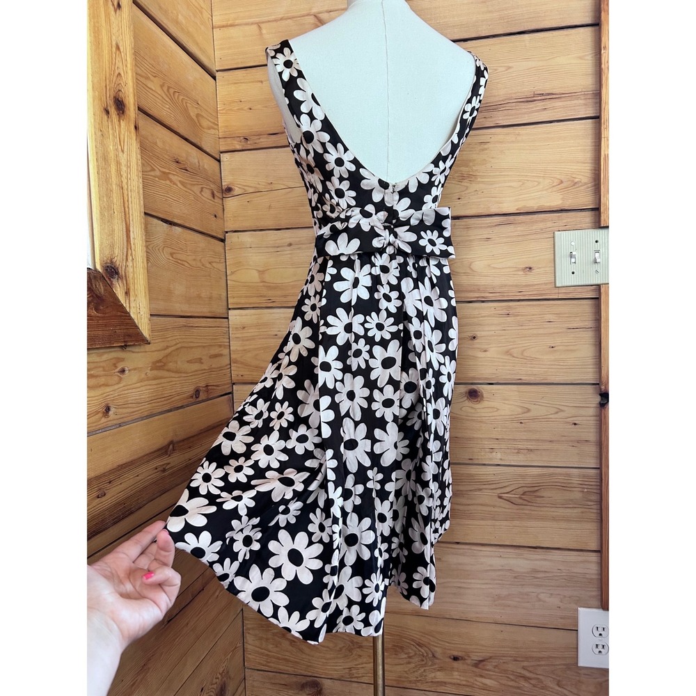 Vintage Satin Floral Shift Dress Womens Small Black White 60s Mod Wiggle Algo - Picture 7 of 11